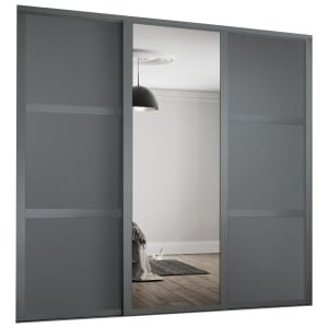 Spacepro Shaker 3 Wardrobe Door Kit Graphite Framed – 2x 3 Panel Shaker & 1x 1 Panel Mirror – 2136mm (W)