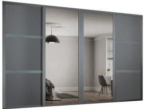 Spacepro Shaker 4 Wardrobe Door Kit Graphite Framed - 2x 3 Panel Shaker & 2x 1 Panel Mirror - 2290mm (W)