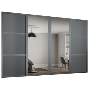Spacepro Shaker 4 Wardrobe Door Kit Graphite Framed – 2x 3 Panel Shaker & 2x 1 Panel Mirror – 3506mm (W)