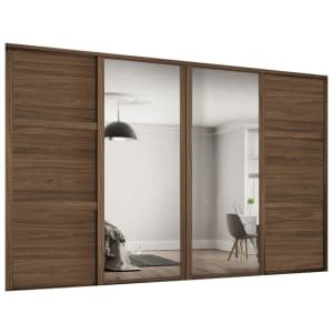Spacepro Shaker 4 Wardrobe Door Kit Carini Walnut Framed – 2x 3 Panel Shaker & 2x 1 Panel Mirror – 2898mm (W)