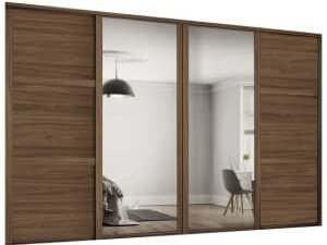 Spacepro Shaker 4 Wardrobe Door Kit Carini Walnut Framed - 2x 3 Panel Shaker & 2x 1 Panel Mirror - 3506mm (W)