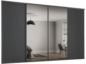 Spacepro Heritage 4 Wardrobe Door Kit Graphite Framed - 2x 1 Panel Shaker & 2x 1 Panel Mirror - 2370mm (W)