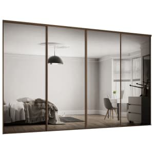 Spacepro Heritage 4 Wardrobe Door Kit Carini Walnut Framed – 4x 1 Panel Mirror – 2370mm (W)