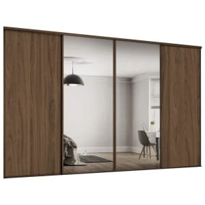 Spacepro Heritage 4 Wardrobe Door Kit Carini Walnut Framed – 2x 1 Panel Shaker & 2x 1 Panel Mirror – 2978mm (W)