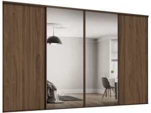 Spacepro Heritage 4 Wardrobe Door Kit Carini Walnut Framed - 2x 1 Panel Shaker & 2x 1 Panel Mirror - 3586mm (W)