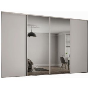 Spacepro Heritage 4 Wardrobe Door Kit Dove Grey Framed – 2x 1 Panel Shaker & 2x 1 Panel Mirror – 2370mm (W)