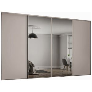 Spacepro Heritage 4 Wardrobe Door Kit Cashmere Framed – 2x 1 Panel Shaker & 2x 1 Panel Mirror – 2370mm (W)