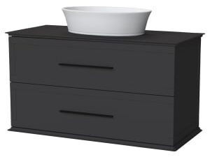 Duarti by Calypso Kentchurch Strata Grey Wall Hung Vanity with Hanbury Countertop Basin, Worktop & Black Handles - 1000mm