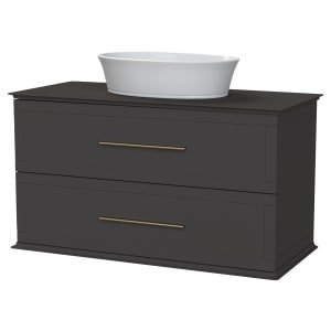 Duarti by Calypso Kentchurch Strata Grey Wall Hung Vanity with Hanbury Countertop Basin, Worktop & Brass Handles – 1000mm