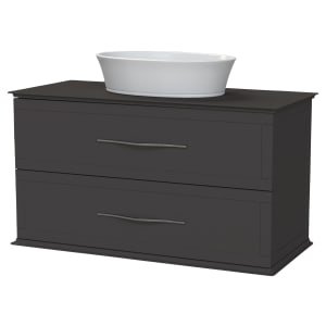 Duarti by Calypso Kentchurch Strata Grey Wall Hung Vanity with Hanbury Countertop Basin, Worktop & Chrome Handles – 1000mm