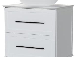 Duarti by Calypso Kentchurch Glacier White Wall Hung Vanity with Bredon Countertop Basin, Worktop & Black Handles - 600mm