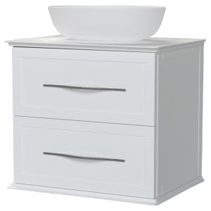 Duarti by Calypso Kentchurch Glacier White Wall Hung Vanity with Bredon Countertop Basin, Worktop & Chrome Handles – 600mm