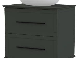 Duarti by Calypso Kentchurch Juniper Green Wall Hung Vanity with Bredon Countertop Basin, Worktop & Black Handles - 600mm