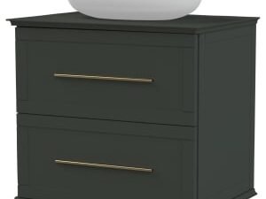 Duarti by Calypso Kentchurch Juniper Green Wall Hung Vanity with Bredon Countertop Basin, Worktop & Brass Handles - 600mm
