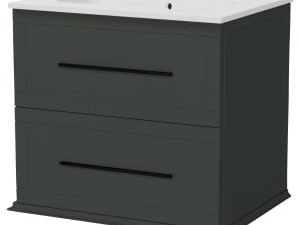 Duarti by Calypso Kentchurch Juniper Green Wall Hung Vanity with Farley Recessed Basin & Black Handles - 600mm