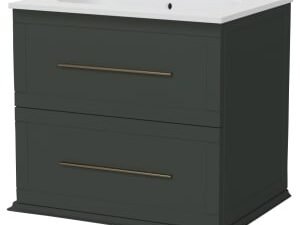 Duarti by Calypso Kentchurch Juniper Green Wall Hung Vanity with Farley Recessed Basin & Brass Handles - 600mm