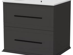 Duarti by Calypso Kentchurch Strata Grey Wall Hung Vanity with Farley Recessed Basin & Black Handles - 600mm