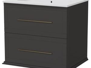 Duarti by Calypso Kentchurch Strata Grey Wall Hung Vanity with Farley Recessed Basin & Brass Handles - 600mm