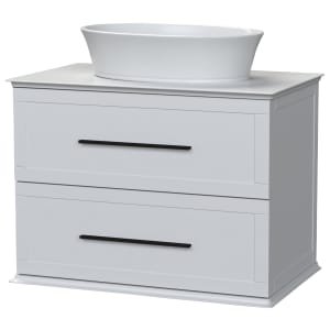 Duarti by Calypso Kentchurch Glacier White Wall Hung Vanity with Hanbury Countertop Basin, Worktop & Black Handles – 750mm