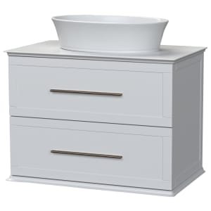 Duarti by Calypso Kentchurch Glacier White Wall Hung Vanity with Hanbury Countertop Basin, Worktop & Brass Handles – 750mm