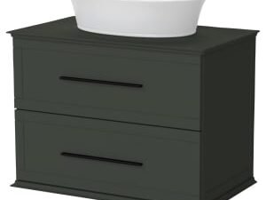 Duarti by Calypso Kentchurch Juniper Green Wall Hung Vanity with Hanbury Countertop Basin, Worktop & Black Handles - 750mm