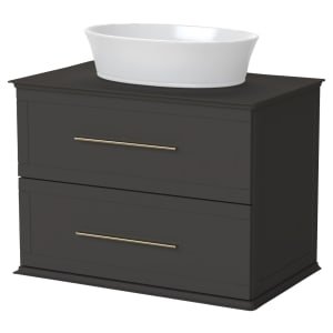 Duarti by Calypso Kentchurch Strata Grey Wall Hung Vanity with Hanbury Countertop Basin, Worktop & Brass Handles – 750mm
