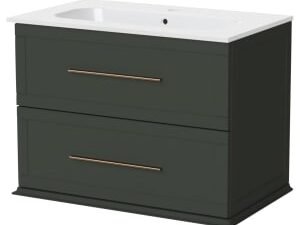 Duarti by Calypso Kentchurch Juniper Green Wall Hung Vanity with Farley Recessed Basin & Brass Handles - 750mm