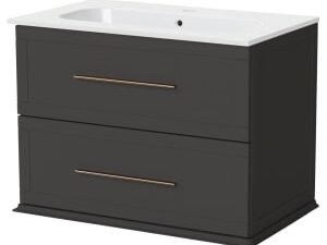 Duarti by Calypso Kentchurch Strata Grey Wall Hung Vanity with Farley Recessed Basin & Brass Handles - 750mm