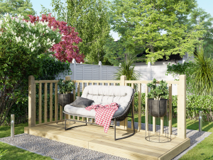 Power Timber Decking Kit Handrails on Two Sides - 1.2 x 3m