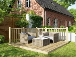 Power Timber Decking Kit Handrails on Two Sides - 3 x 3m