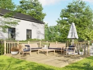 Power Timber Decking Kit Handrails on Two Sides - 4.2 x 5.4m