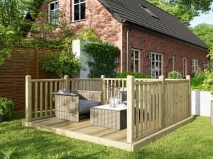 Power Timber Decking Kit Handrails on Three Sides - 3 x 3m