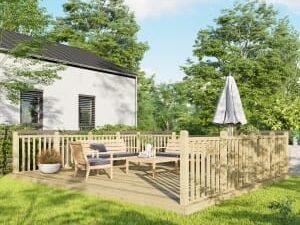 Power Timber Decking Kit Handrails on Three Sides - 4.8 x 5.4m