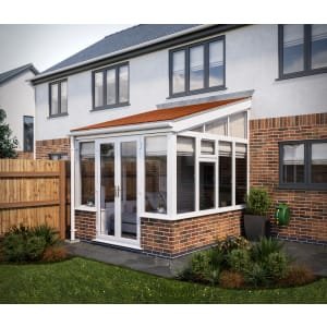 SOLid Roof Lean to Conservatory White Frames Dwarf Wall with Rustic Terracotta Tiles – 13 x 10ft