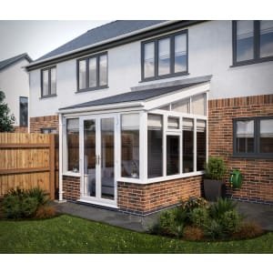 SOLid Roof Lean to Conservatory White Frames Dwarf Wall with Titanium Grey Tiles – 10 x 10ft