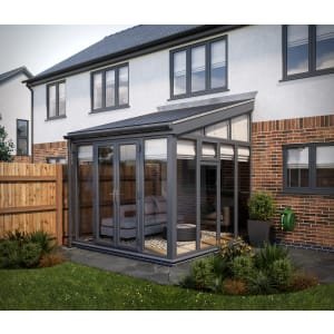SOLid Roof Full Height Lean to Conservatory Grey Frames with Titanium Grey Tiles – 13 x 13ft