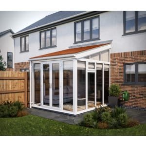 SOLid Roof Full Height Lean to Conservatory White Frames with Rustic Terracotta Tiles – 10 x 10ft