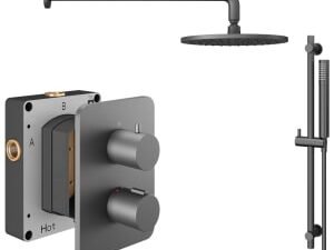 Hadleigh Recessed Dual Control Round Mixer Shower Includes Shower Valve, Shower Head & Riser Rail - Matt Anthracite