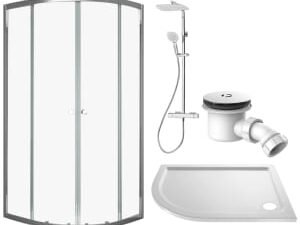 Vision 6mm Chrome Framed Left Hand Offset Quadrant Shower Enclosure with Triton Velino Mixer Shower, Shower Tray & Shower Waste - 1200 x 800mm