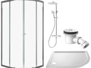 Vision 6mm Chrome Framed Right Hand Offset Quadrant Shower Enclosure with Triton Velino Mixer Shower, Shower Tray & Shower Waste - 1200 x 800mm