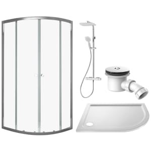Vision 6mm Chrome Framed Right Hand Offset Quadrant Shower Enclosure with Triton Velino Mixer Shower, Shower Tray & Shower Waste – 1200 x 800mm