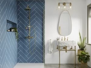Multipanel Hydrolock Misty Blue Herringbone Tile Effect Shower Panel - 2400 x 598 x 11mm