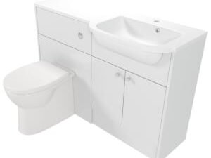 Deccado Benham Bright White Right Hand 1200mm Fitted Vanity & Toilet Pan Unit Combination with Right Hand Basin