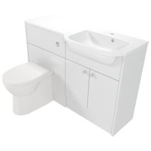 Deccado Benham Bright White Right Hand 1200mm Fitted Vanity & Toilet Pan Unit Combination with Right Hand Basin