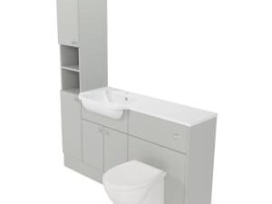 Deccado Benham Whisper Grey Left Hand 1500mm Fitted Tower, Vanity & Toilet Pan Unit Combination with Left Hand Basin