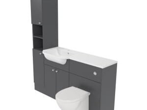 Deccado Benham Charcoal Grey Left Hand 1500mm Fitted Tower, Vanity & Toilet Pan Unit Combination with Left Hand Basin