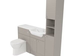 Deccado Benham Soft Suede Right Hand 1500mm Fitted Tower, Vanity & Toilet Pan Unit Combination with Right Hand Basin