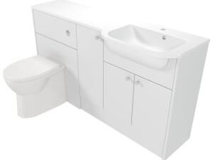 Deccado Benham Bright White Right Hand 1500mm Fitted Vanity & Toilet Pan Unit Combination with Right Hand Basin