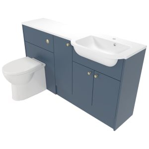 Deccado Benham Juniper Blue Right Hand 1500mm Fitted Vanity & Toilet Pan Unit Combination with Right Hand Basin