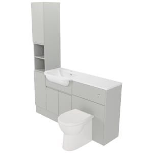 Deccado Clifton Whisper Grey Left Hand 1500mm Fitted Tower, Vanity & Toilet Pan Unit Combination with Left Hand Basin